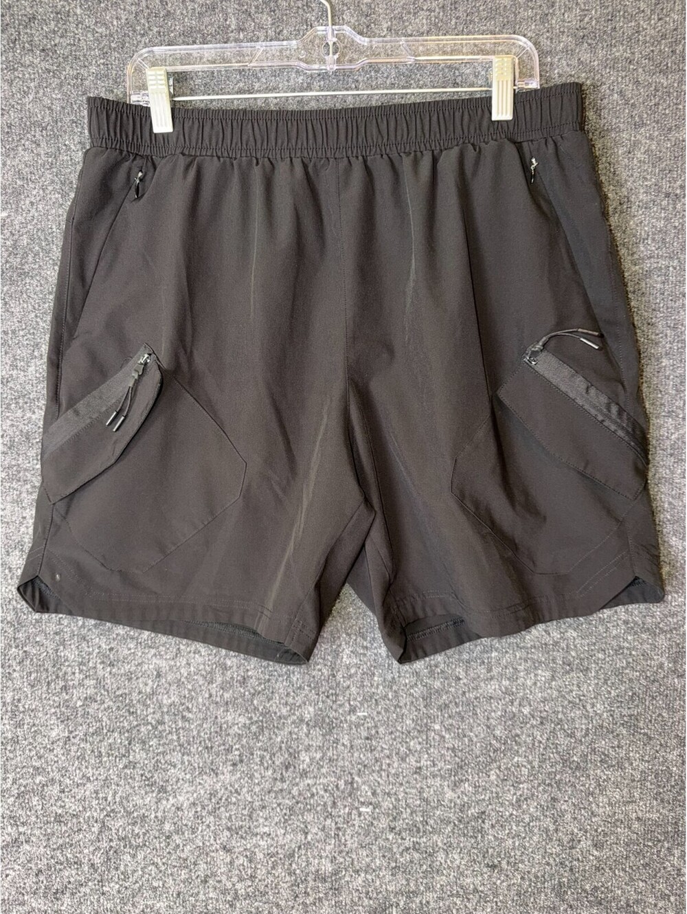 Athletex Mens Large Cargo Athletic Hiking Shorts Zipper Pockets Black Lightweigh